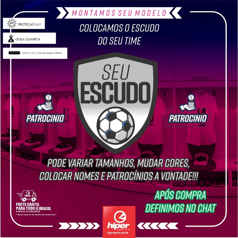 Jogo De Camisas+calção Fardamento Uniforme Futebol 12 Peças Personalizado Patrocínio Nome Escudo