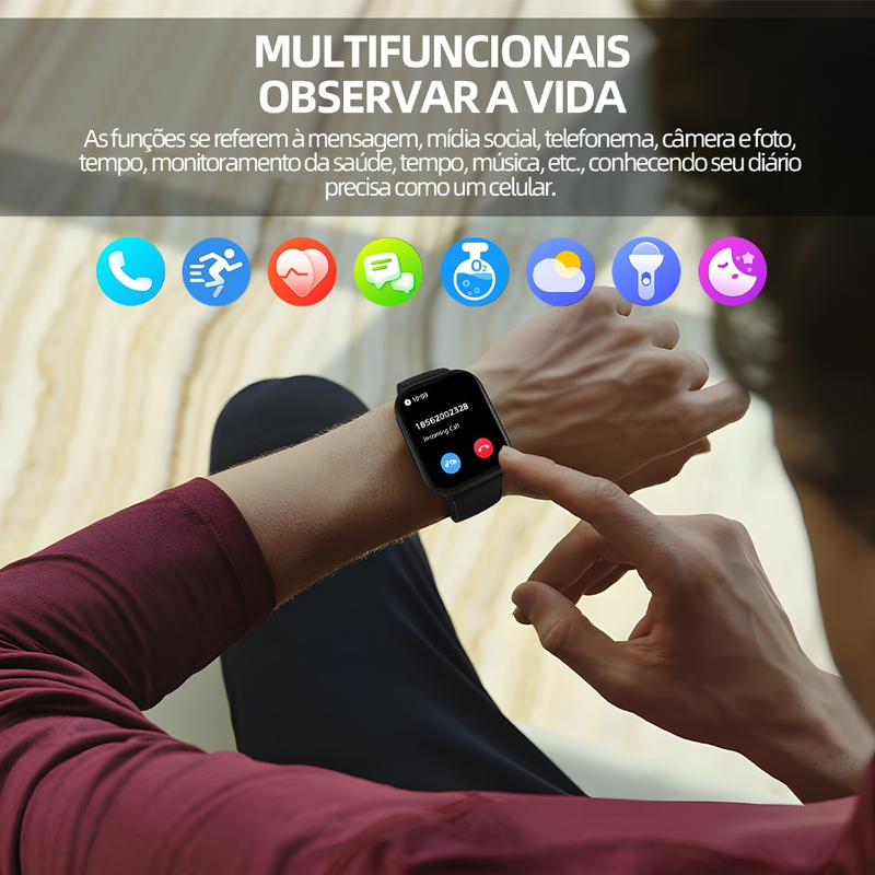 BETTDOW Relógio inteligente Tela cheia Rastreador de fitness sensível ao toque IP68 À prova d'água Suporta dados GPS do