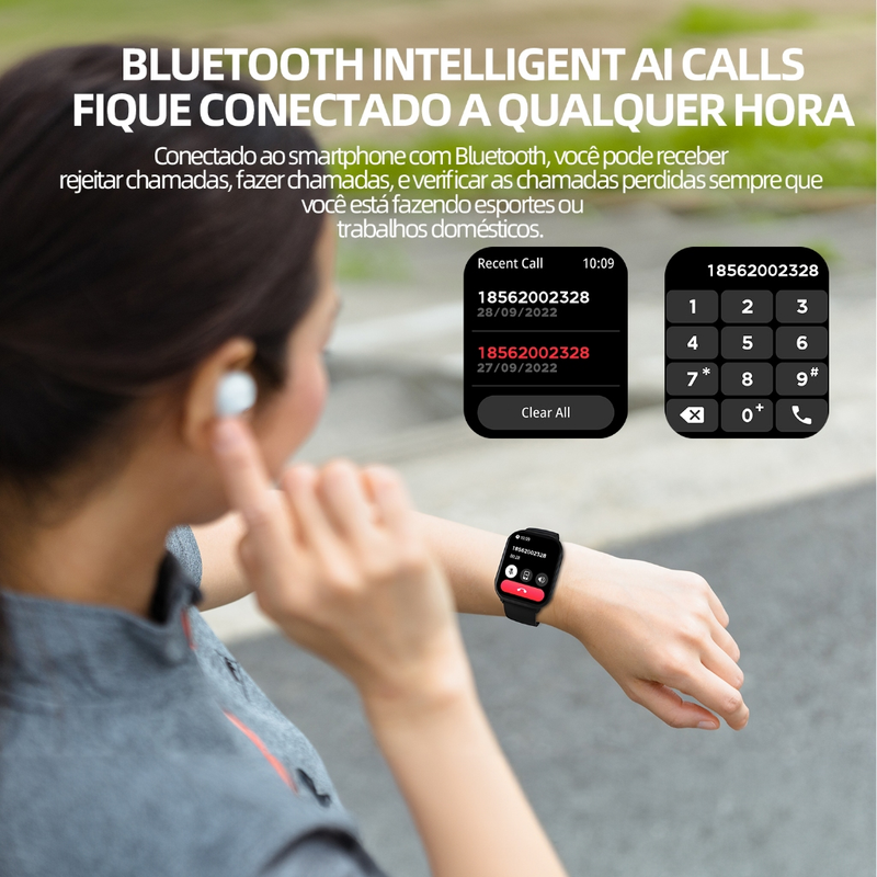 BETTDOW Relógio inteligente Tela cheia Rastreador de fitness sensível ao toque IP68 À prova d'água Suporta dados GPS do