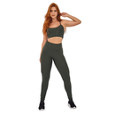 Conjunto Feminino Academia Top e Legging Com Bolso No Cós Tecido Canelado AVA Fitness