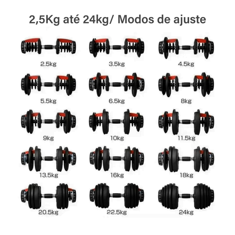 Halter Regulavel Vermelho 24kg - Dumbell Anilhas Liftness