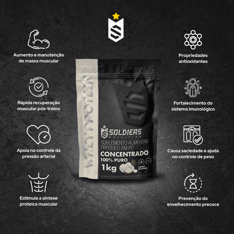 Whey Protein Concentrado 1kg 100% Importado Soldiers Nutrition Suplemento Proteína Muscular