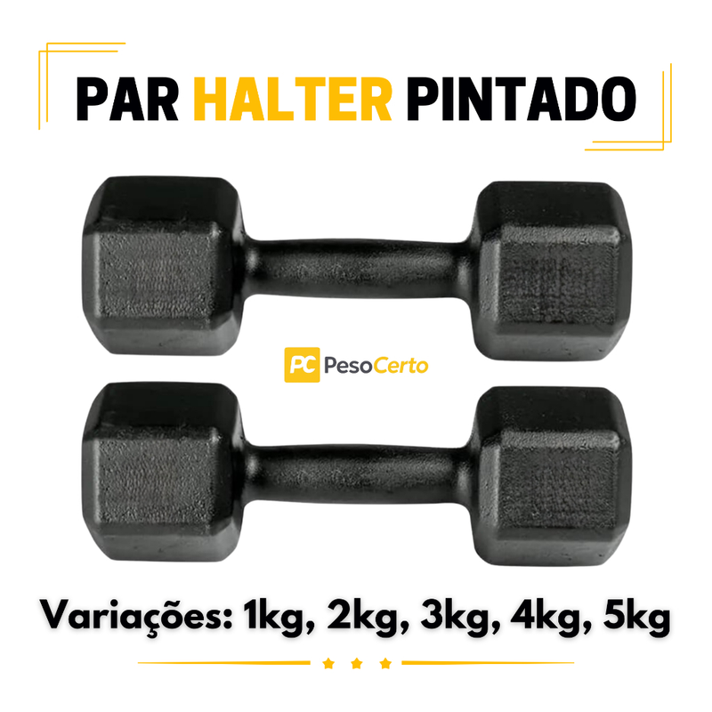 Par Halter Sextavado Pintado-Musculação Academia Funcional Peso Para Braço Treino em Casa Crossfit