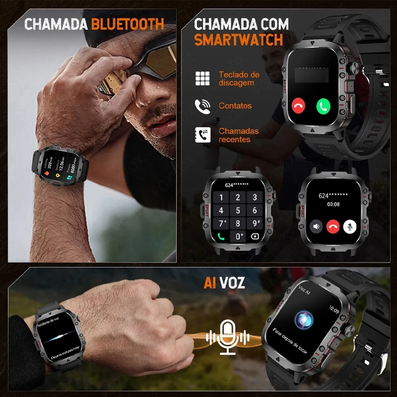 Smartwatch Monitor de frequência cardíaca Relógios masculinos Bluetooth Call Esportes Fitness Relógio inteligente